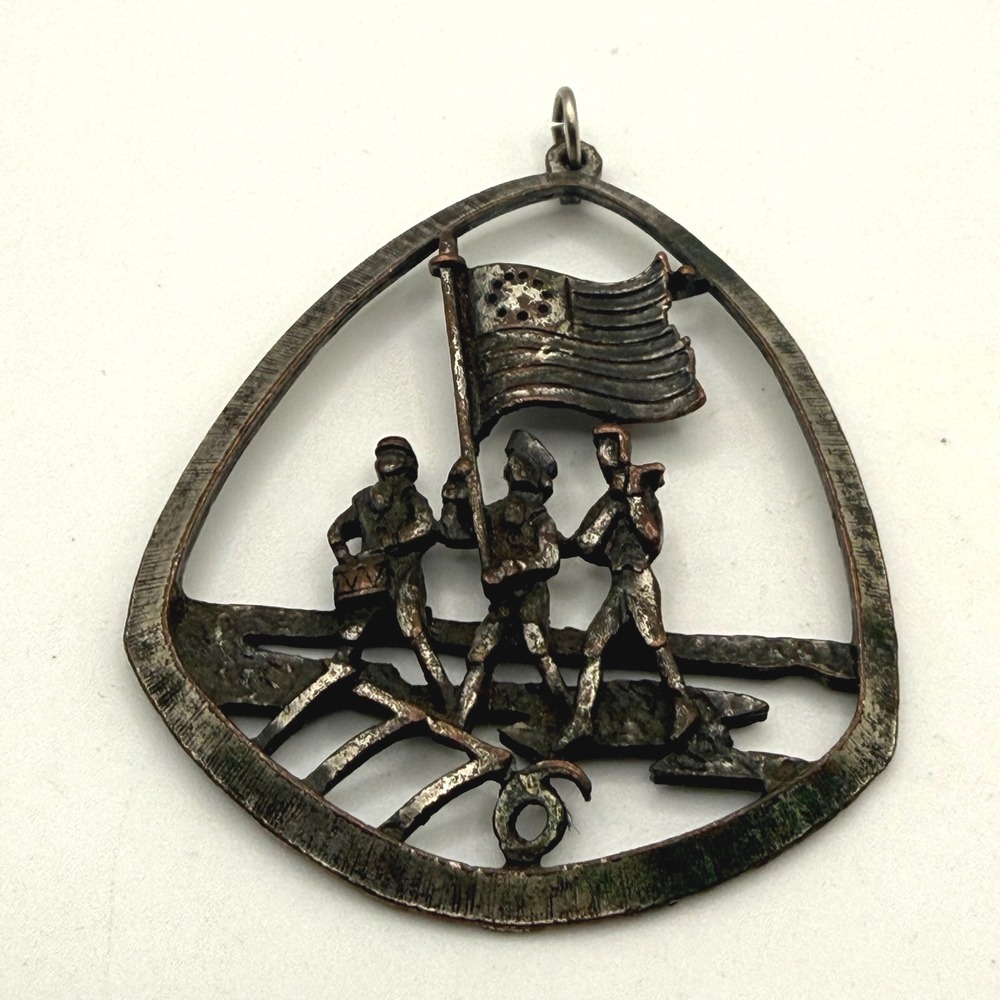 Vintage 1776 Spirit of 76 American Revolution Flag Pendant Americana Oxidized